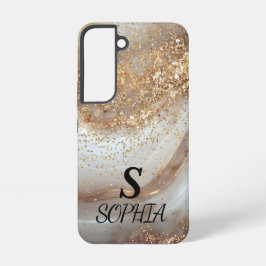 witte marmeren chic gouden glitters monogram samsung galaxy hoesje