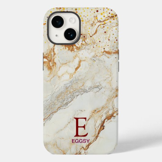 Witte marmeren chique gouden glitter monogram Case-Mate iPhone case (Achterkant)