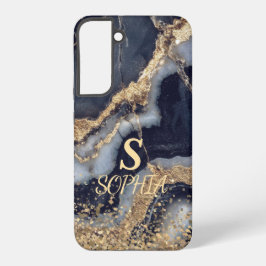 witte marmeren chique gouden glitters monogram samsung galaxy hoesje