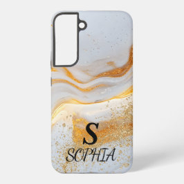 witte marmeren chique gouden glitters monogram samsung galaxy hoesje