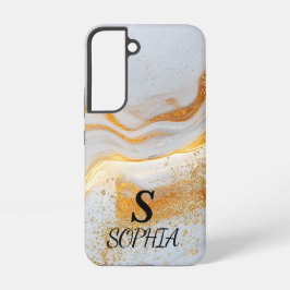witte marmeren chique gouden glitters monogram samsung galaxy hoesje