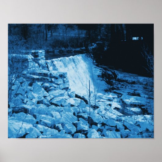 Witte Marmeren Dam In Blauwe Abstracte Fantasy Art Poster (Voorkant)
