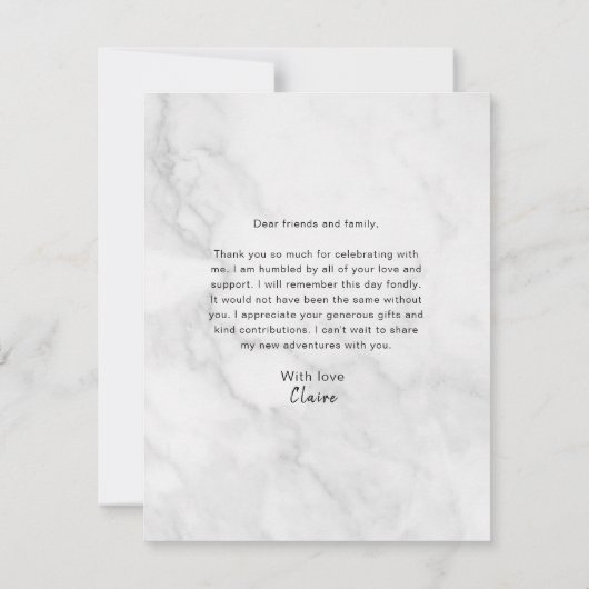 Witte Marmeren Foto Afstudeerceremonie Bedankkaart (Achterkant)