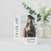 Witte marmeren foto afstuderen bedankkaart (Staand voorkant)