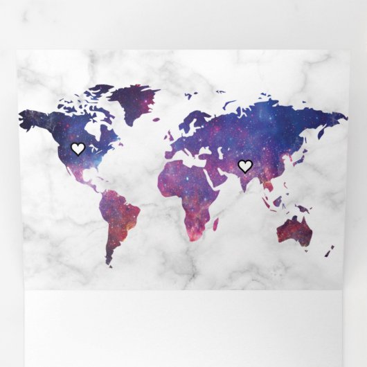 Witte Marmeren Galaxy Wereldkaart Alles in een bru Drieluik Uitnodiging (Binnenzijde eerst)