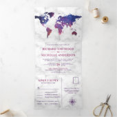 Witte Marmeren Galaxy Wereldkaart Alles in een bru Drieluik Uitnodiging (Binnen)