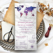 Witte Marmeren Galaxy Wereldkaart Alles in een bru Drieluik Uitnodiging