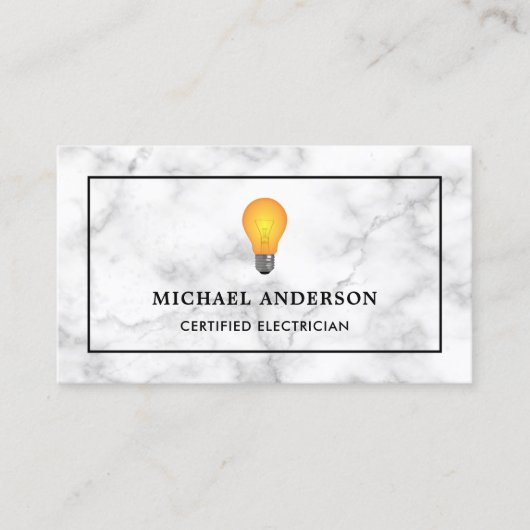 Witte Marmeren Gele Gloeilamp Elektricien Visitekaartje (Voorkant)