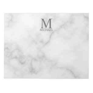 Witte marmeren gepersonaliseerde monogram en naam notitieblok