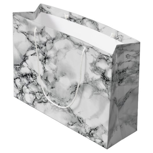Witte marmeren geschenkzak groot cadeauzakje (Achterkant Gekanteld)