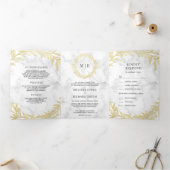 Witte Marmeren Gouden Bladtak Alles in één bruilof Drieluik Uitnodiging (Binnen)