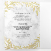Witte Marmeren Gouden Bladtak Alles in één bruilof Drieluik Uitnodiging (Binnenzijde eerst)