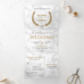Witte Marmeren Gouden Laurel Krans Alles In Een Br Drieluik Uitnodiging (Binnen)