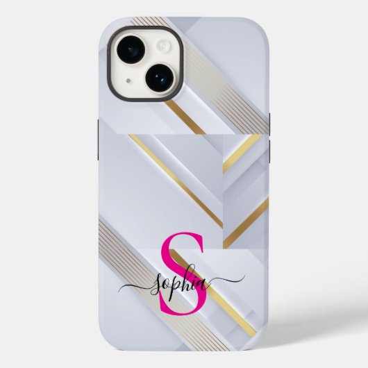 witte marmeren gouden lijnen monogram Case-Mate iPhone case (Achterkant)