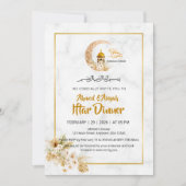 Witte Marmeren Islamitisch Design Iftar Kaart (Voorkant)