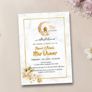 Witte Marmeren Islamitisch Design Iftar Kaart