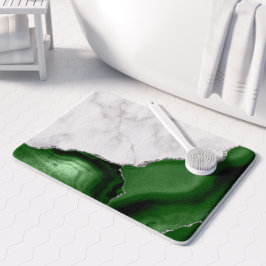 Witte marmeren jager groene agaat zilver glitters badmat