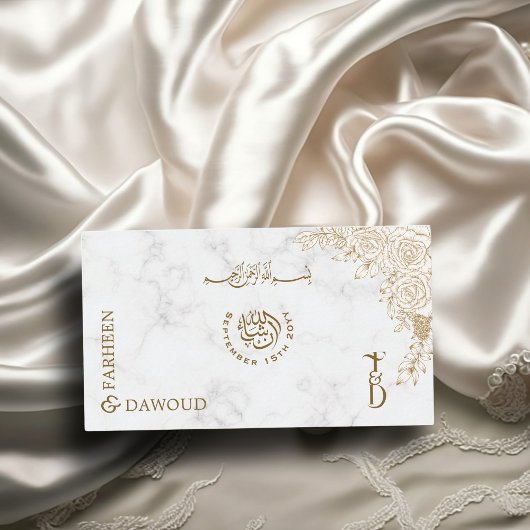 Witte Marmeren Kant QR RSVP Moslim Trouwwebsite Informatiekaartje