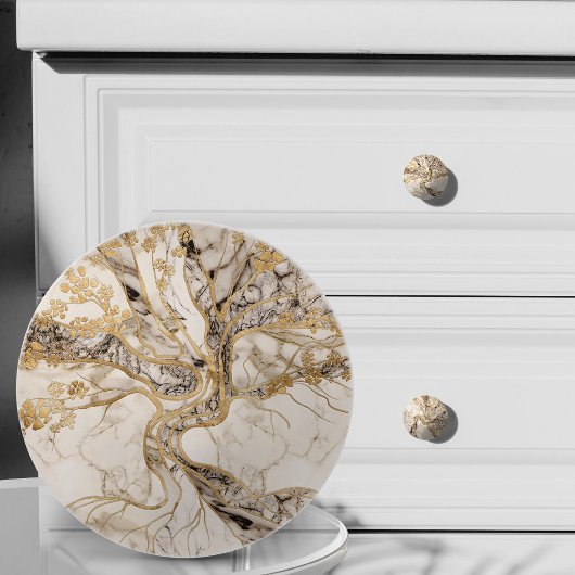 Witte Marmeren Levensboom Abstract Keramische Knop