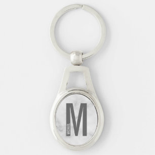 Witte marmeren moderne gepersonaliseerde monogram  sleutelhanger