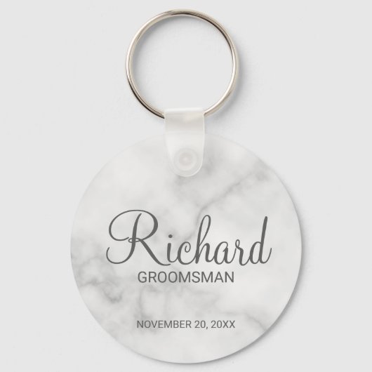Witte marmeren moderne script gepersonaliseerde br sleutelhanger (Voorkant)