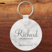 Witte marmeren moderne script gepersonaliseerde br sleutelhanger (Voorkant)