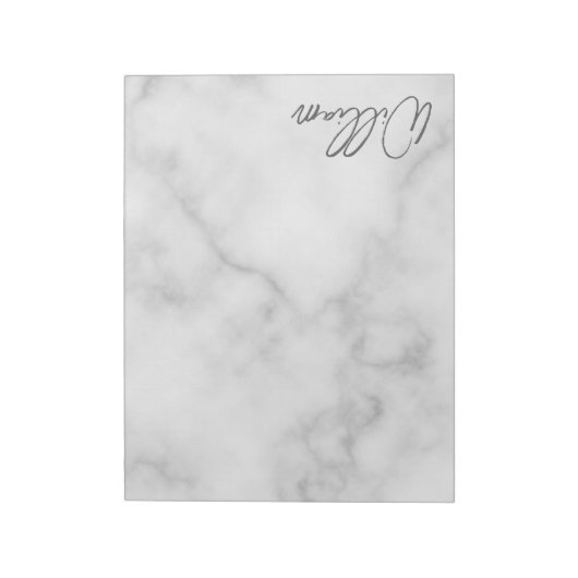 Witte Marmeren Moderne Script Persoonlijke Naam Notitieblok (Linkerzijde)