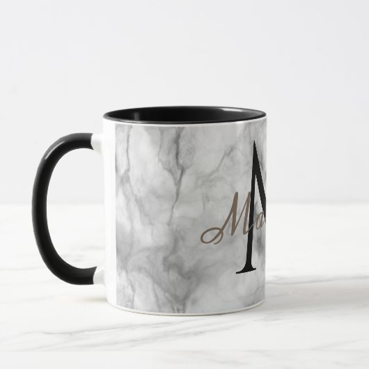 Witte marmeren mok met eigen naam en monogram (Links)
