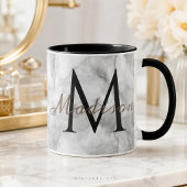 Witte marmeren mok met eigen naam en monogram