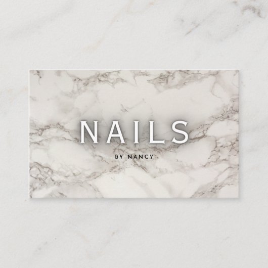 Witte marmeren nagels visitekaartje (Voorkant)