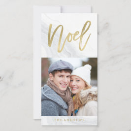 Witte Marmeren Noel | Kerst Fotokaart in Goud Feestdagenkaart