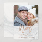 Witte Marmeren Noel Vakantie Fotokaart in Brons Feestdagenkaart (Voorkant / Achterkant)