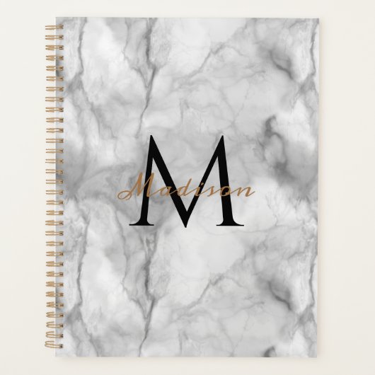 Witte marmeren planner met op maat gemaakte monogr (Voorkant)