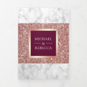 Witte Marmeren Roos Gouden Glitter Magenta Huwelij Drieluik Uitnodiging (Cover)