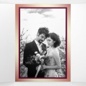 Witte Marmeren Roos Gouden Glitter Magenta Huwelij Drieluik Uitnodiging (Binnenkant midden)