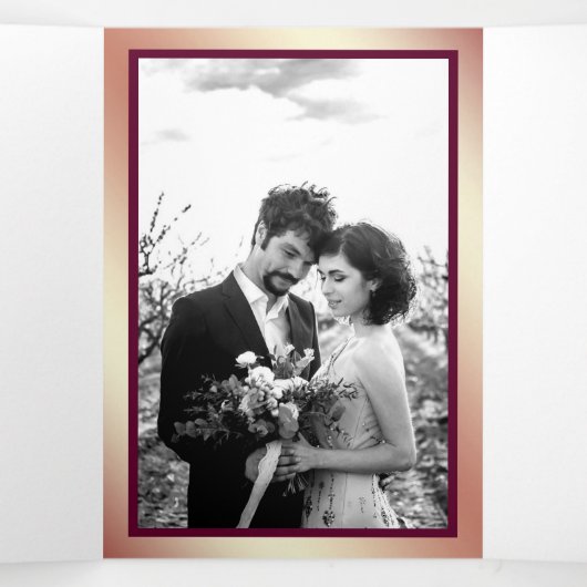 Witte Marmeren Roos Gouden Glitter Magenta Huwelij Drieluik Uitnodiging (Binnenkant midden)