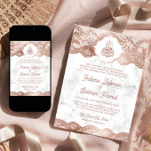 Witte marmeren roze gouden kant QR-code moslim bru Kaart