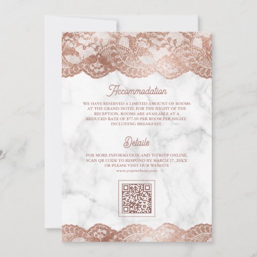 Witte marmeren roze gouden kant QR-code moslim bru Kaart (Achterkant)