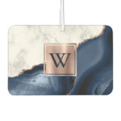Witte marmeren roze gouden marineblauwe agaat mono luchtverfrisser (Voorkant)