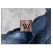 Witte marmeren roze gouden marineblauwe agaat mono snijplank (Voorkant)