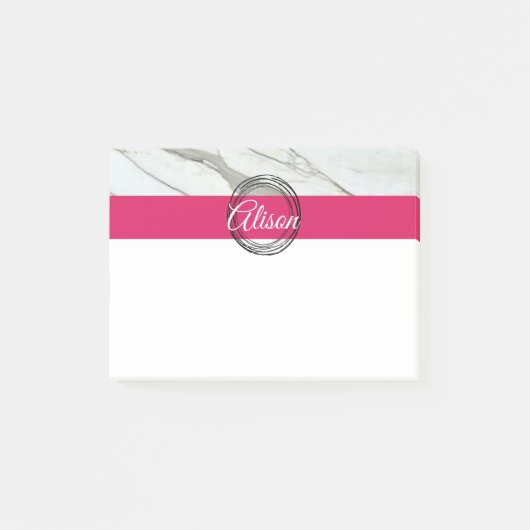 Witte marmeren roze zwarte cirkels persoonlijke po post-it® notes (Voorkant)