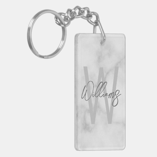 Witte marmeren script gepersonaliseerd monogram en sleutelhanger (Voorkant Links)