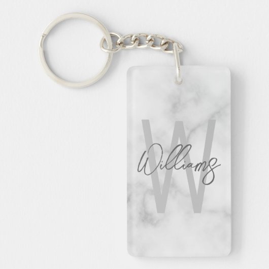 Witte marmeren script gepersonaliseerd monogram en sleutelhanger (Voorkant)