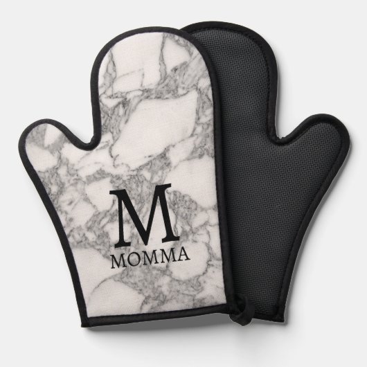 Witte marmeren steen aangepaste monogram oven hand ovenwant (Voorkant / Achterkant)