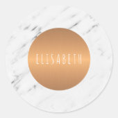 Witte marmeren steen met kopercirkel jouw naam ronde sticker (Voorkant)