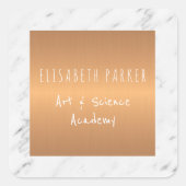 Witte marmeren steen met kopervierkant jouw naam vierkante sticker (Voorkant)