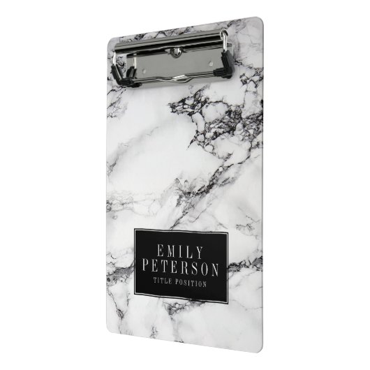 Witte marmeren steen met zwarte achtergrond mini klembord (Angled2)