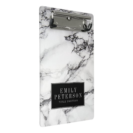 Witte marmeren steen met zwarte achtergrond mini klembord (Schuin)
