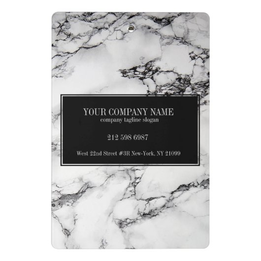 Witte marmeren steen met zwarte achtergrond mini klembord (Achterkant)