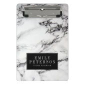 Witte marmeren steen met zwarte achtergrond mini klembord (Voorkant)